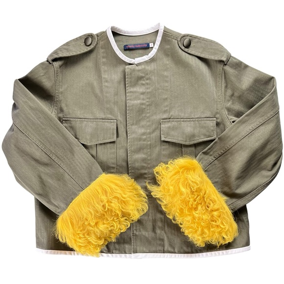 Harvey Faircloth Military Jacket with Leather Trim & Lamb Shearling Cuffs Small - Picture 10 of 17